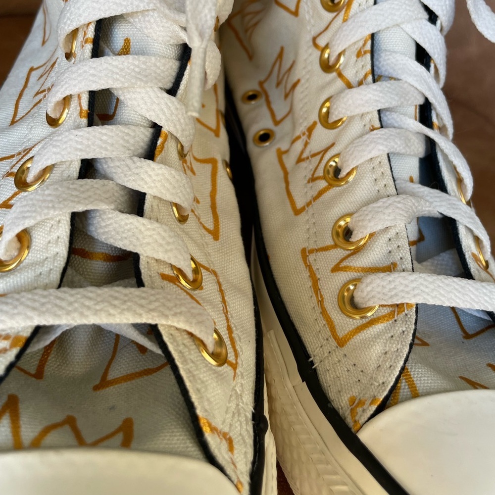 ~Converse x Jean Michel Basquiat Unisex High-Top Sneakers White & Gold. EUC - Picture 15 of 15